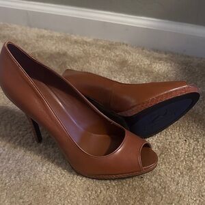 Lauren Ralph Lauren Tan Peep-Toe Heels